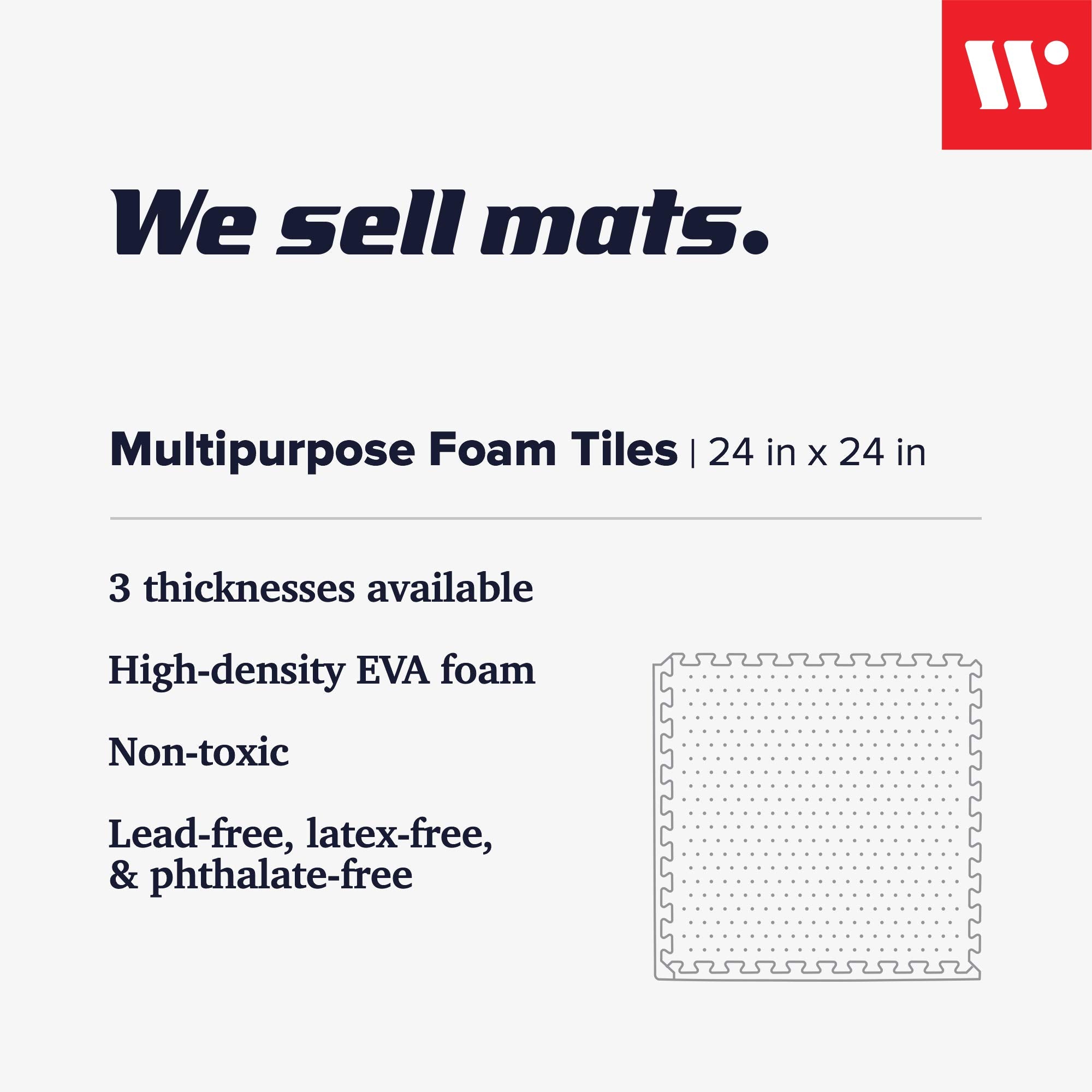 We Sell Mats 3/8 Inch Thick Multipurpose Exercise Floor Mat with EVA Foam, Interlocking Tiles, Anti-Fatigue for Home or Gym, 24 in x 24 in