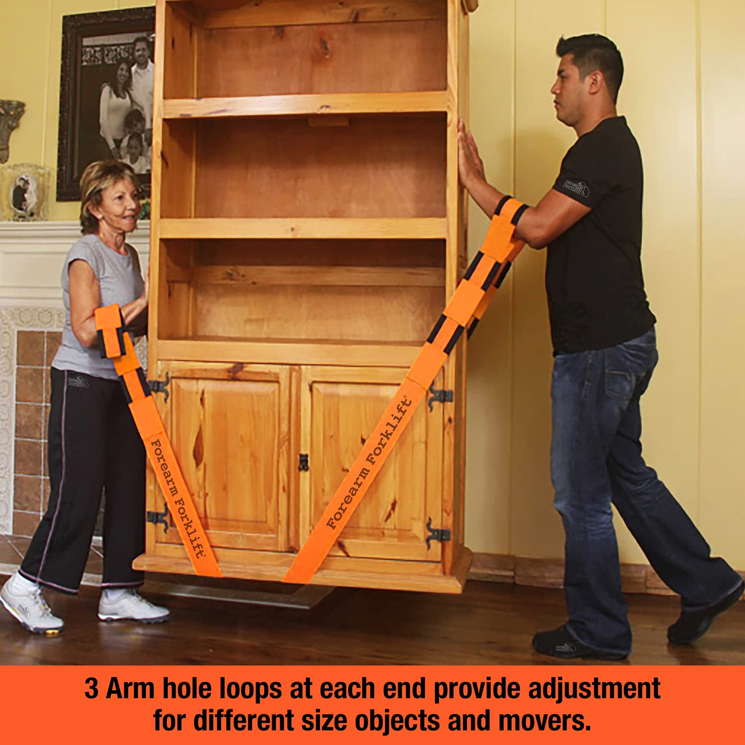 Forearm Forklift 2-Person Lifting and Moving Straps; Lift, Move and Carry Furniture, Appliances, Mattresses or Any Item up to 800 lbs. Safely and Easily Like a Pro, Orange