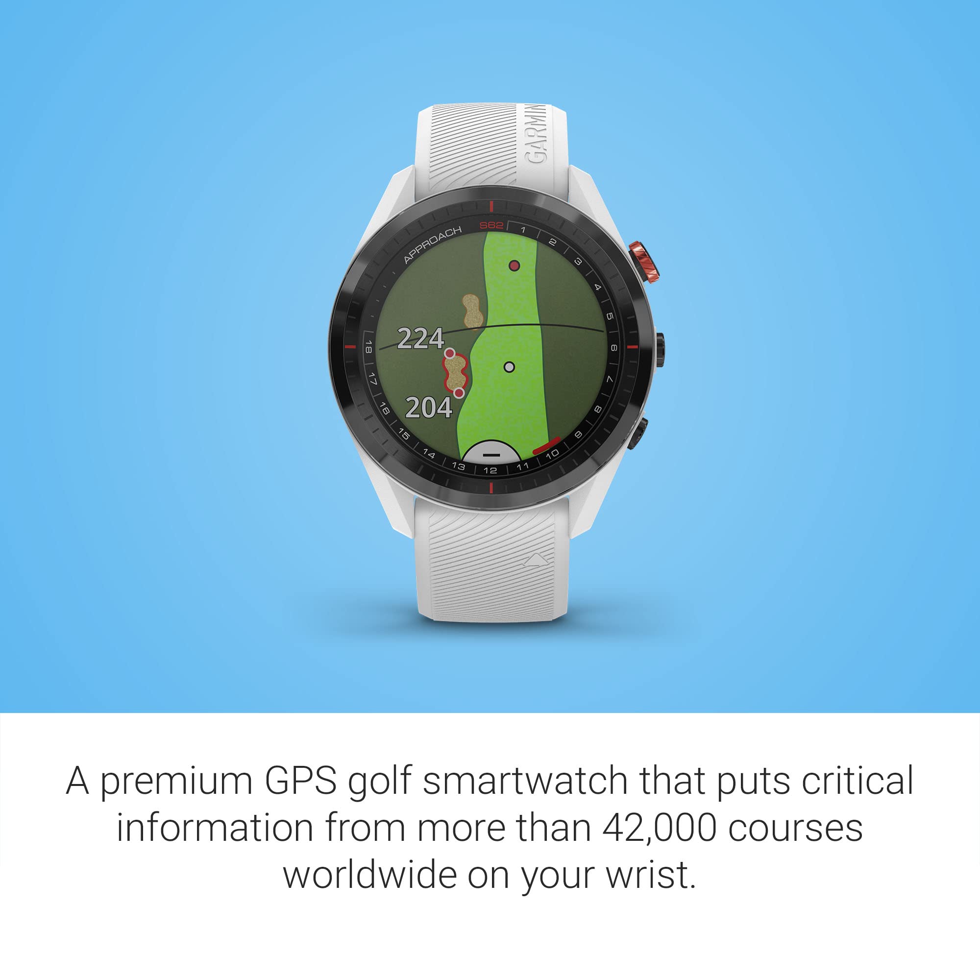 Garmin Approach S62, Premium Golf GPS Watch, Built-in Virtual Caddie, Mapping and Full Color Screen, White