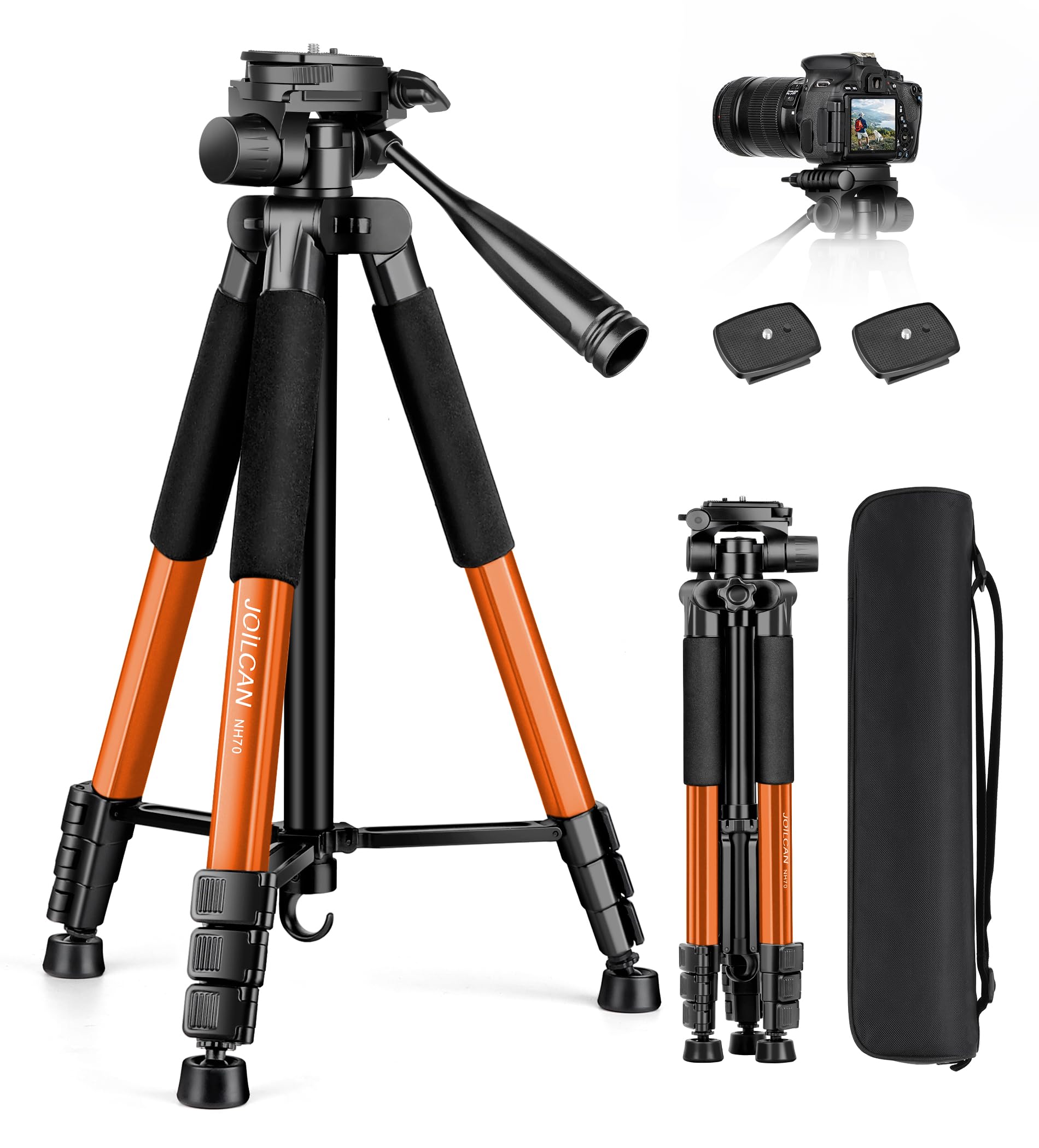 JOILCAN Tripod for Camera, Camera Tripod 67" Heavy Duty Tripod, Phone Tripod for Video Recording Photo Vlog, Aluminum Camera Tripods with Holder & Travel Bag for Camera DSLR iPhone Projector Laser