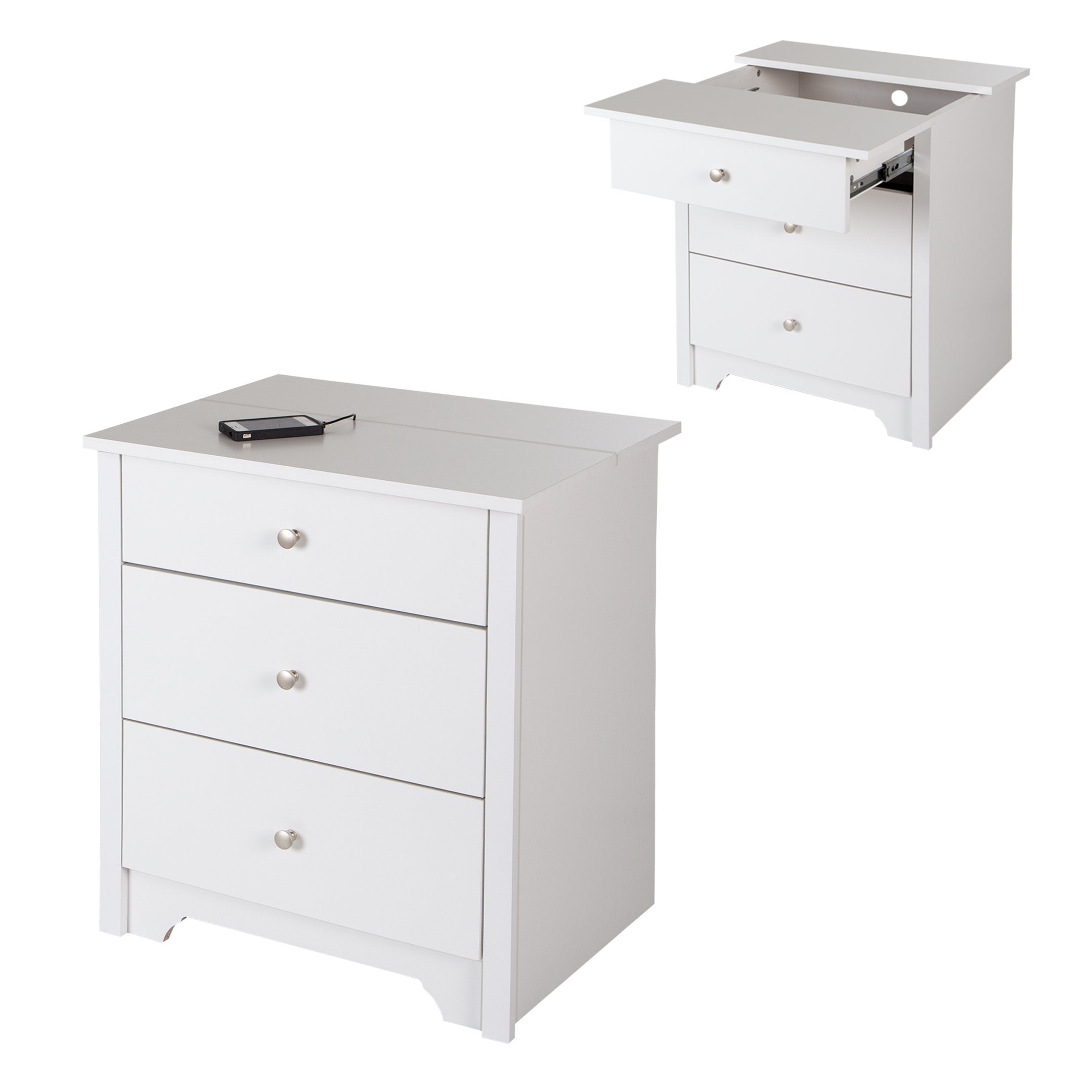 South Shore Vito Nightstand with 2 Drawers and Charging Station, Pure White