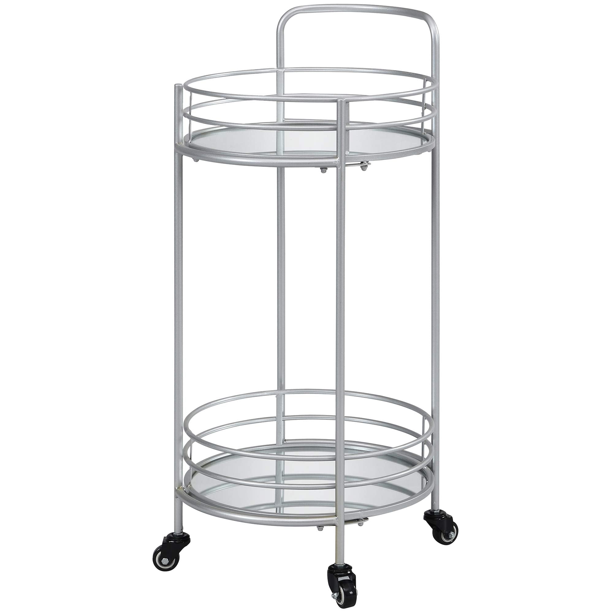 FirsTime & Co. Silver Joliet Round Bar Cart, American Designed, Silver, 16 x 16 x 33.5 inches, 16 inches, Silver & Mirror (70274)