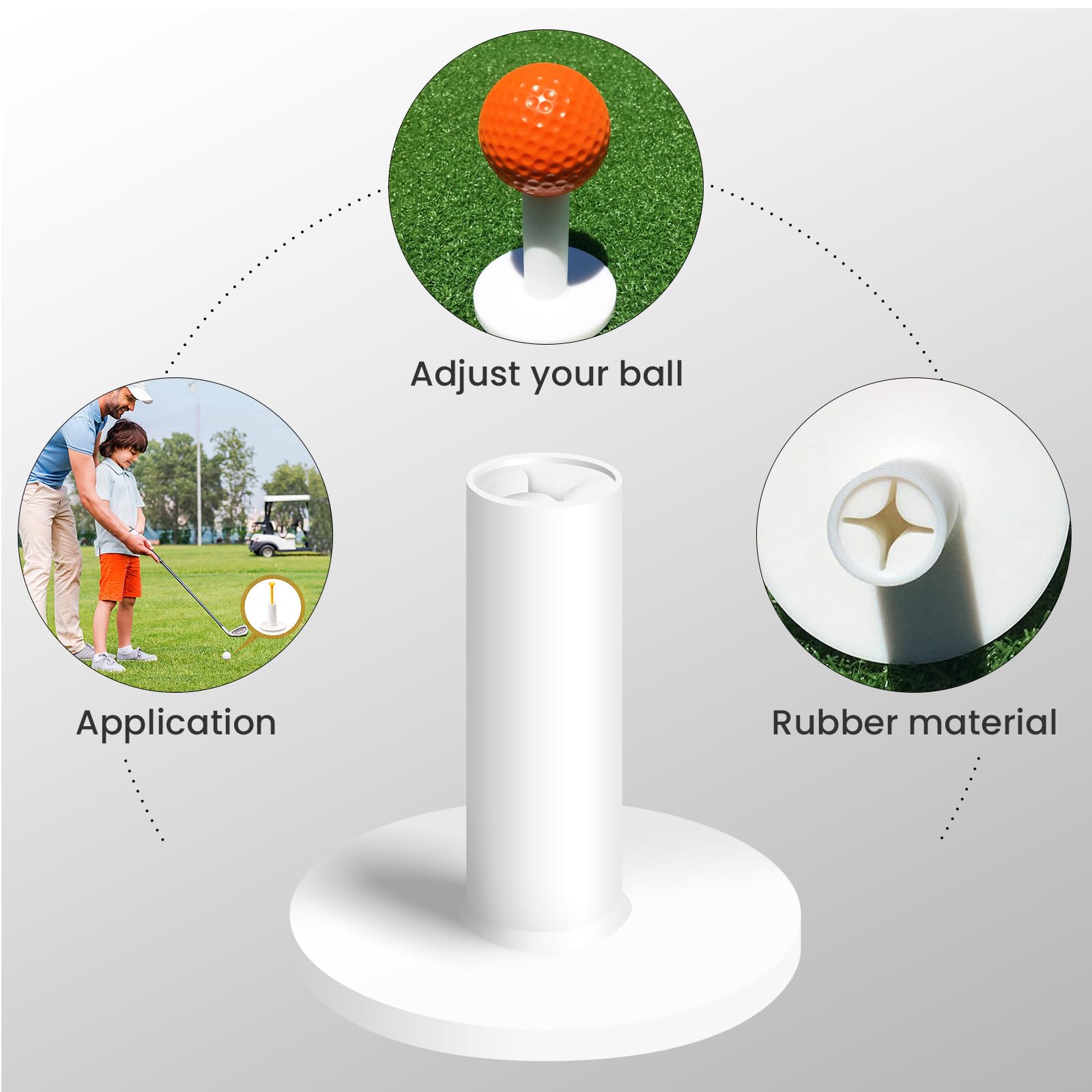 FINGER TEN Golf Rubber Tee Driving Range Value 5 Pack All 1.5'' for Indoor Outdoor Practice Mat, Tee Adaptor White Tee Holder Set for Hitting Mats (Pure White 5 Pack All 1.5'')