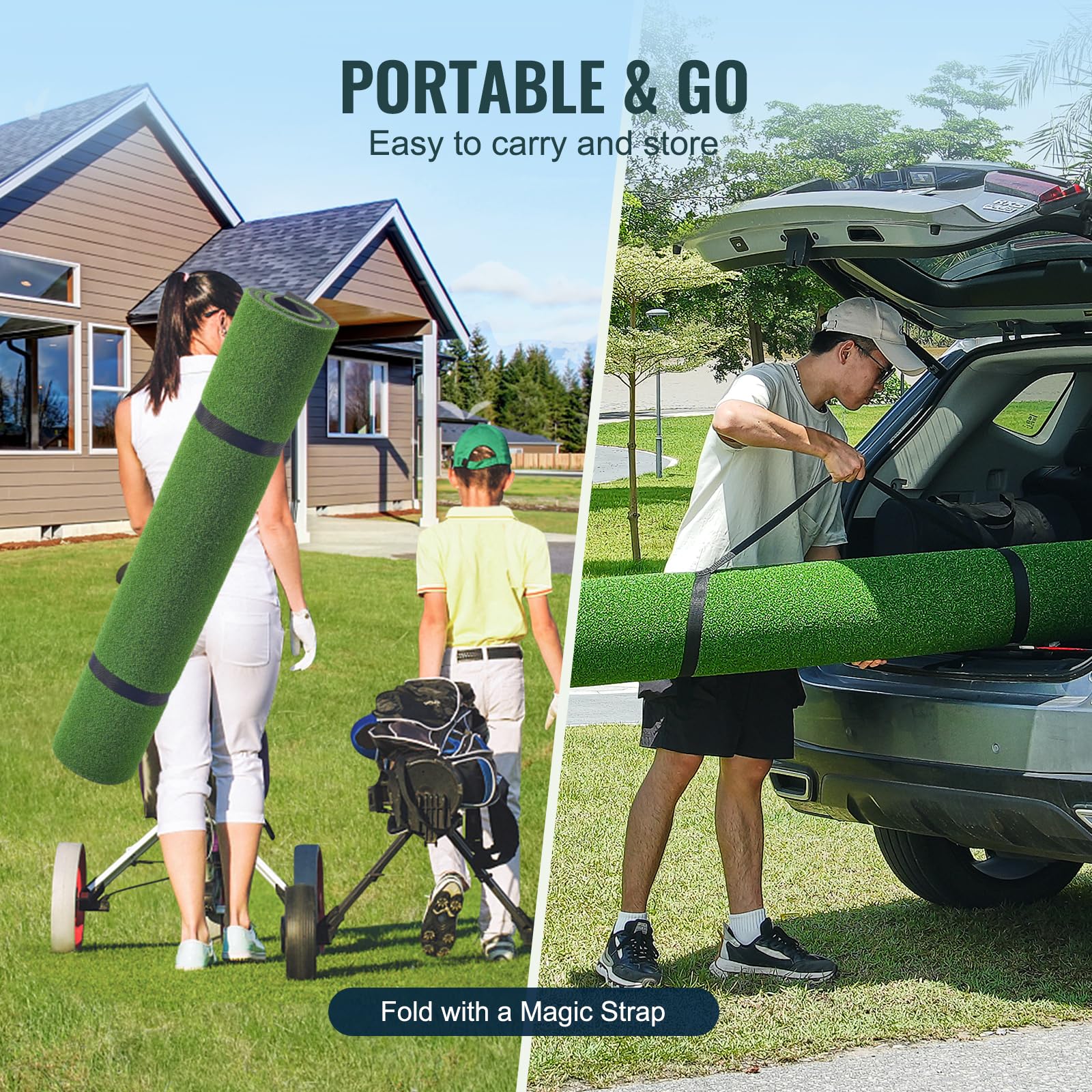 VEVOR Artificial Turf Golf Hitting Mat, 5x5ft - Includes 3 Rubber Tees, Indoor/Outdoor Practice Mat
