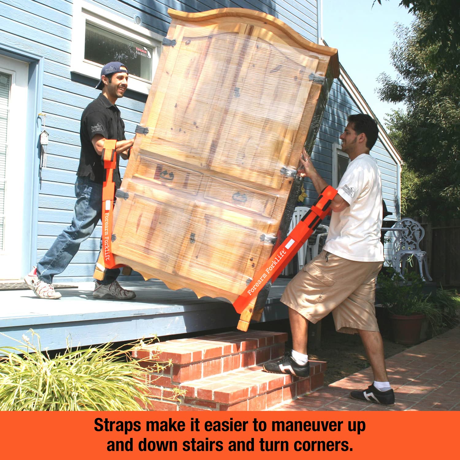 Forearm Forklift 2-Person Lifting and Moving Straps; Lift, Move and Carry Furniture, Appliances, Mattresses or Any Item up to 800 lbs. Safely and Easily Like a Pro, Orange