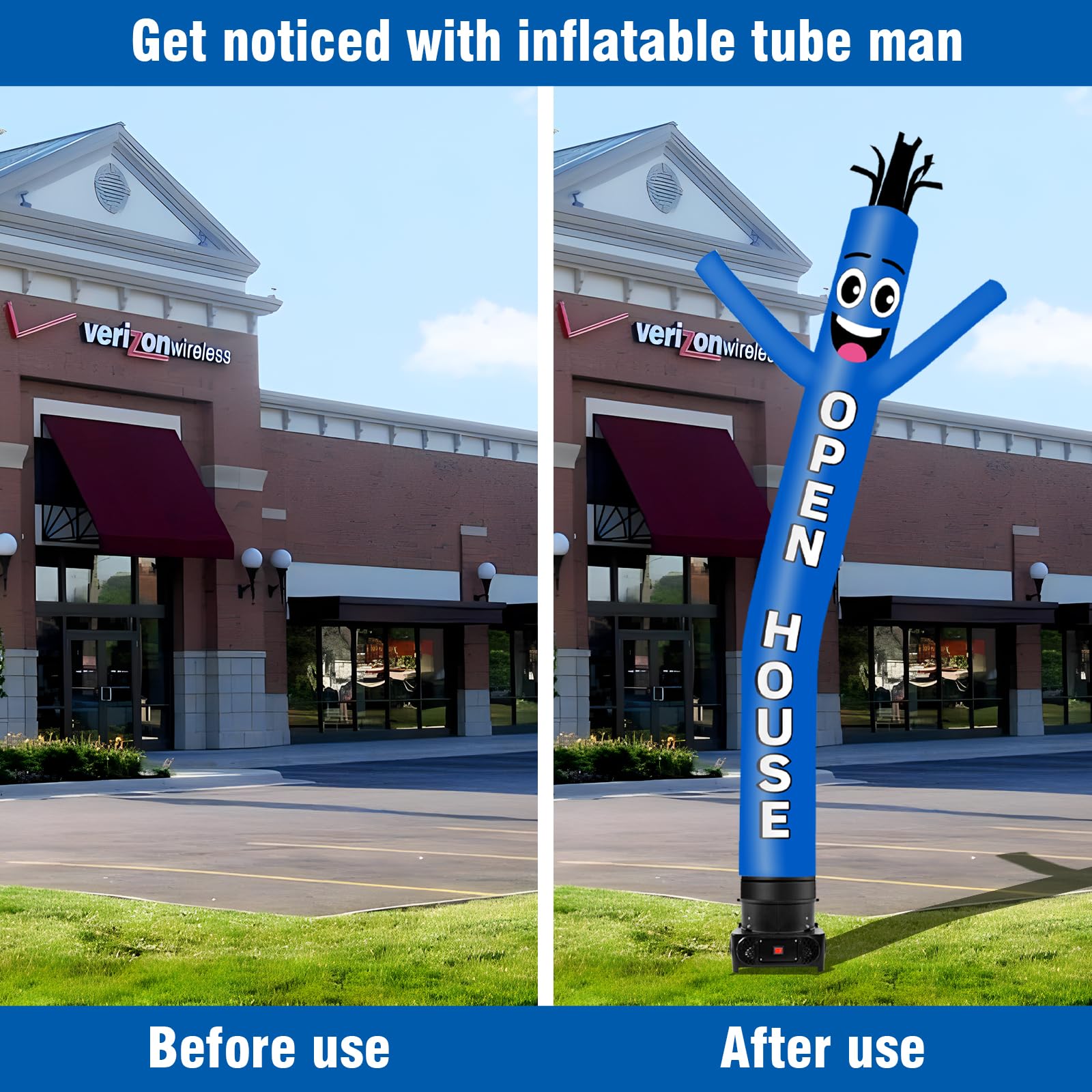 GOODENY 10FT Tall Inflatable Tube Man Open House Wacky Wavy Dancing Guy with 3/4 HP Weather-Resistant Blower (12''Diameter) for Outdoor Decoration Advertising Business Promotion - Blue