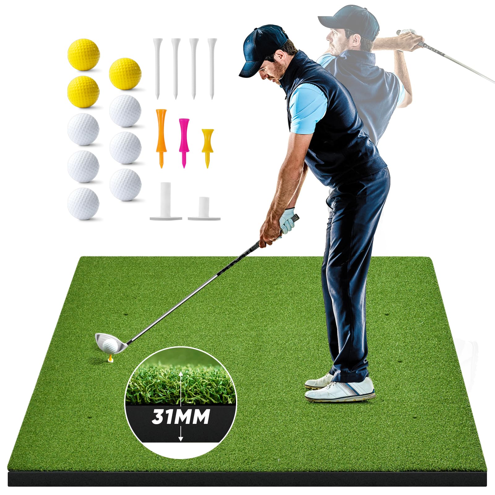 Golf Mat, ADDplus 5x4ft 31MM Thickened Golf Practice Mats, Home Training Mats Improve Golf-Lover Batting and Swing Skill, Golf Hitting Mat for Backyard, Garage Indoor Outdoor Training
