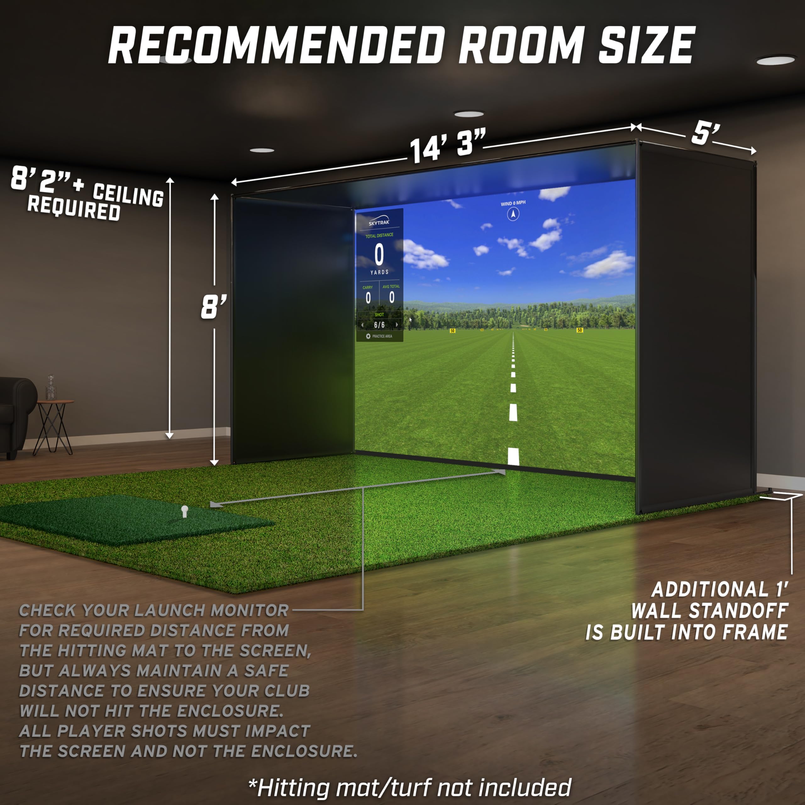 GoSports 14 x 8 ft Golf Simulator Enclosure Net - Complete Set with Frame and HD Impact Screen Kit