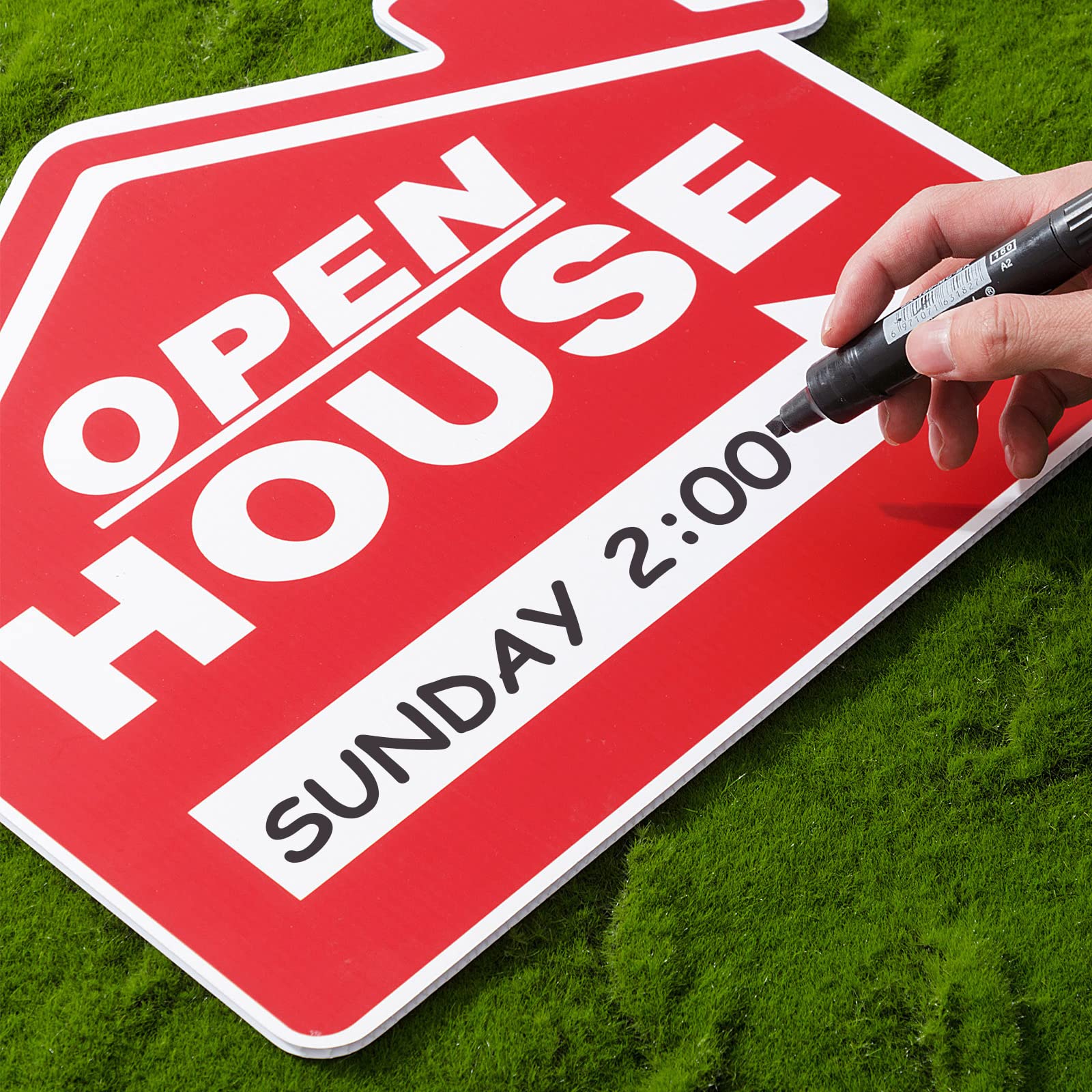 Pinkunn 21 Pack Open House Signs for Real Estate Double Sided Estate Sale Signs with Metal H Stakes 12 x 16'' Weather Proof Open House with Directional Arrows for Yard(Red)