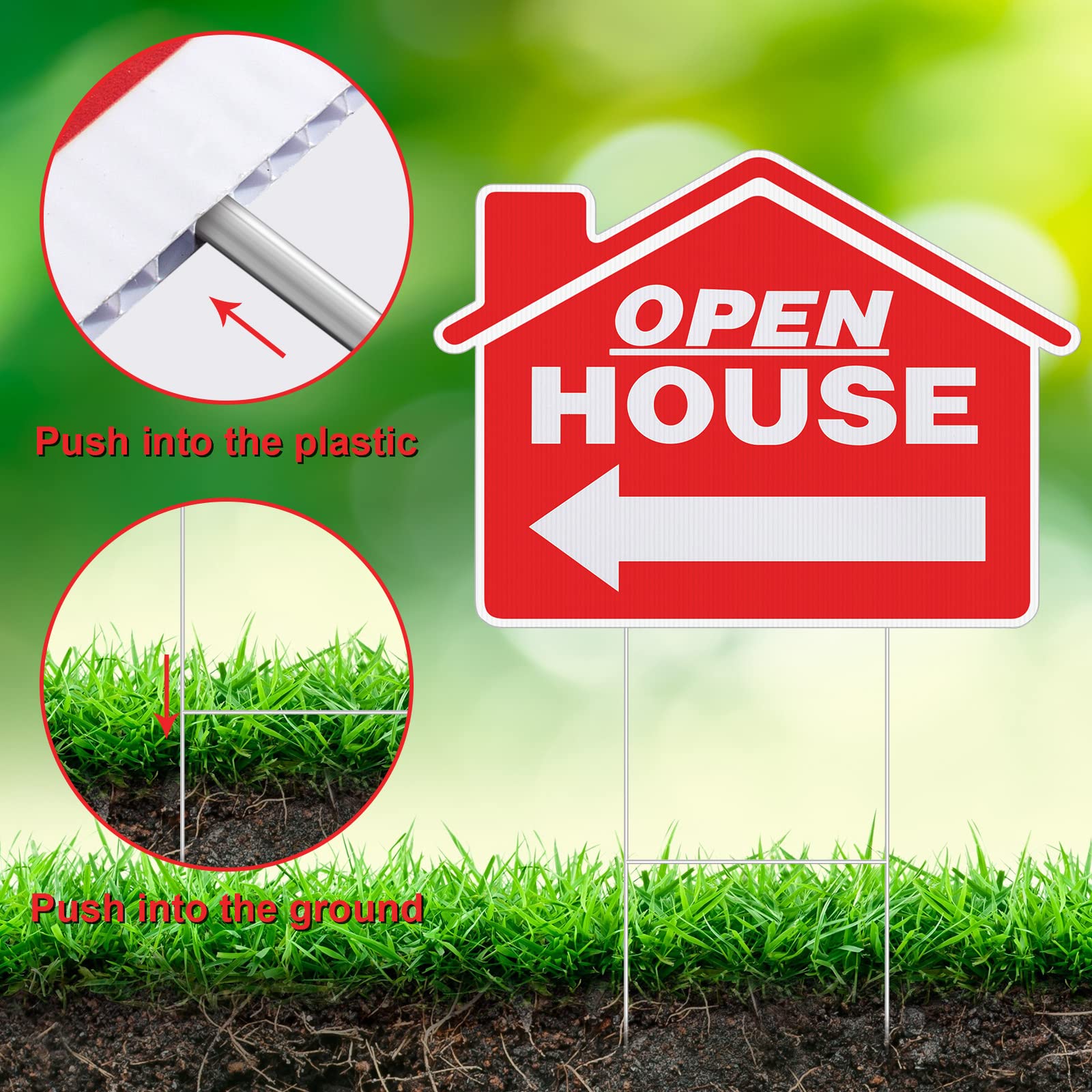 Pinkunn 21 Pack Open House Signs for Real Estate Double Sided Estate Sale Signs with Metal H Stakes 12 x 16'' Weather Proof Open House with Directional Arrows for Yard(Red)