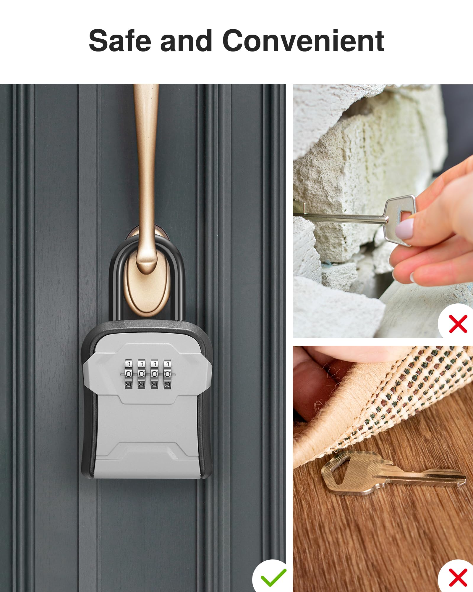 Puroma Lock Box, Key Lock Box Wall Mount & Portable Combination Lockbox with Resettable Code, Security Lockbox for Outside House Keys, Apartment Realtors Spare Keys Storage (4 Pack, Gray)