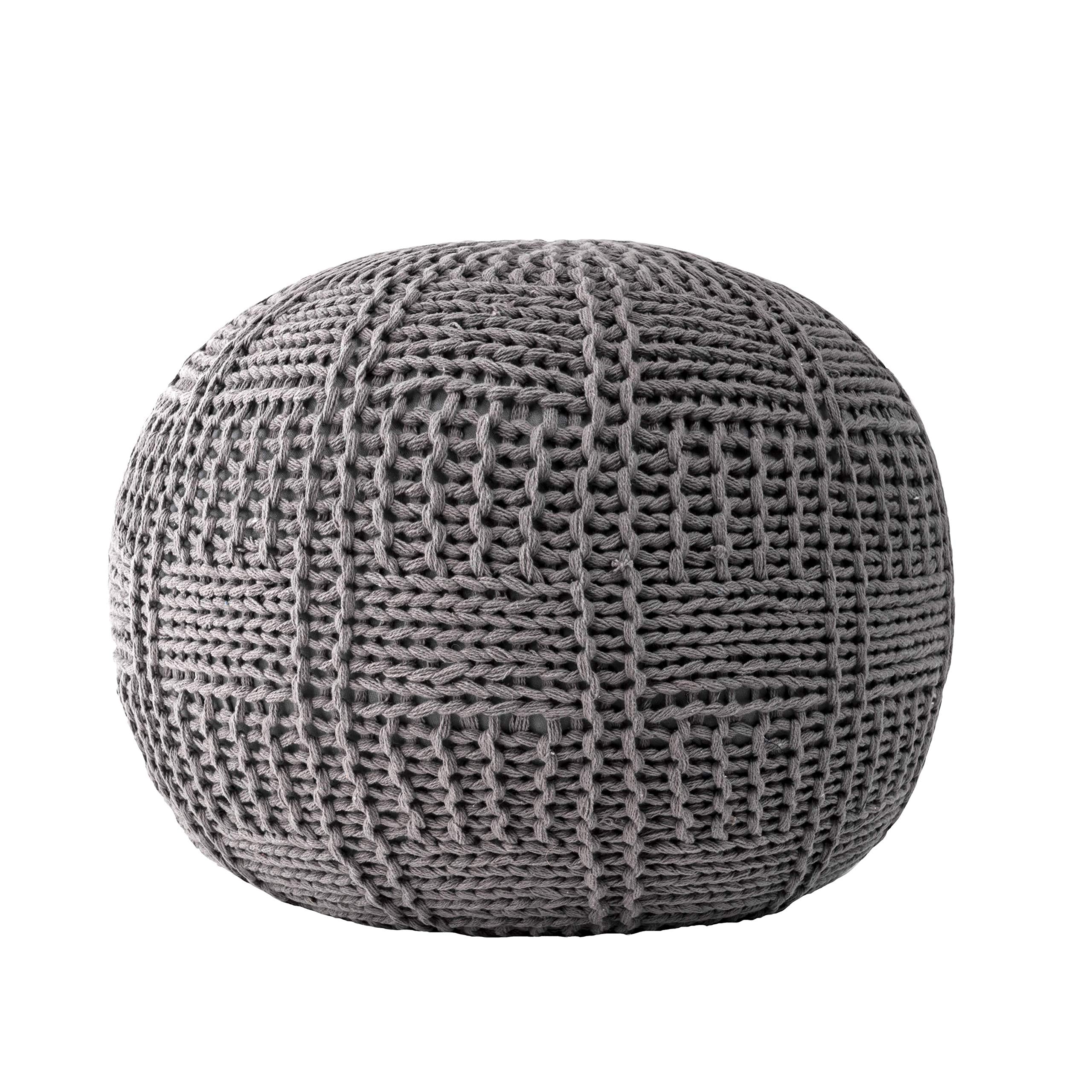 nuLOOM Berlin Casual Knitted Filled Ottoman Pouf 14" x 20" x 20" Grey