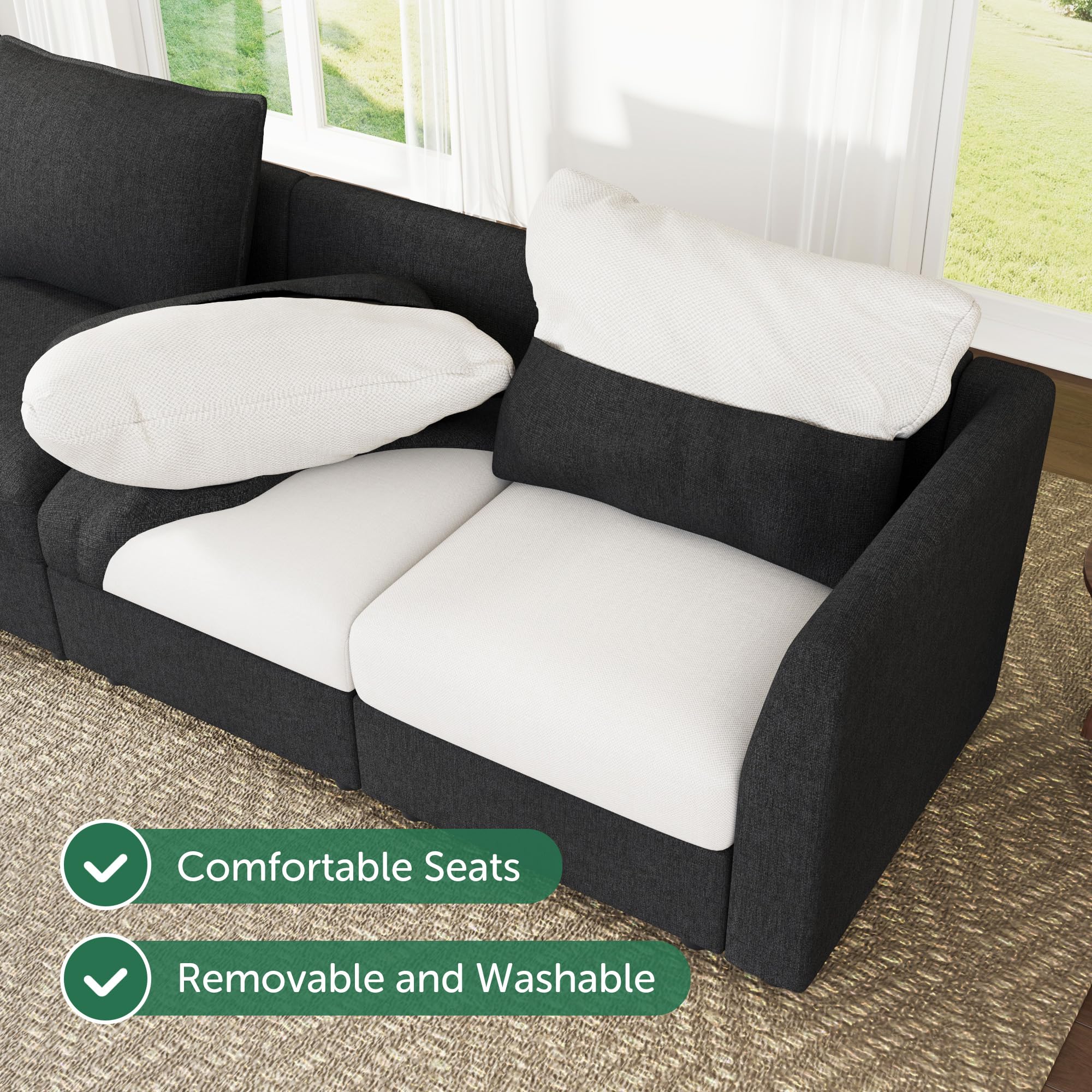 HONBAY Modular Sectional Couch L Shaped Sectional Sofa with Storage, Convertible Couches for Living Room - Linen Grey