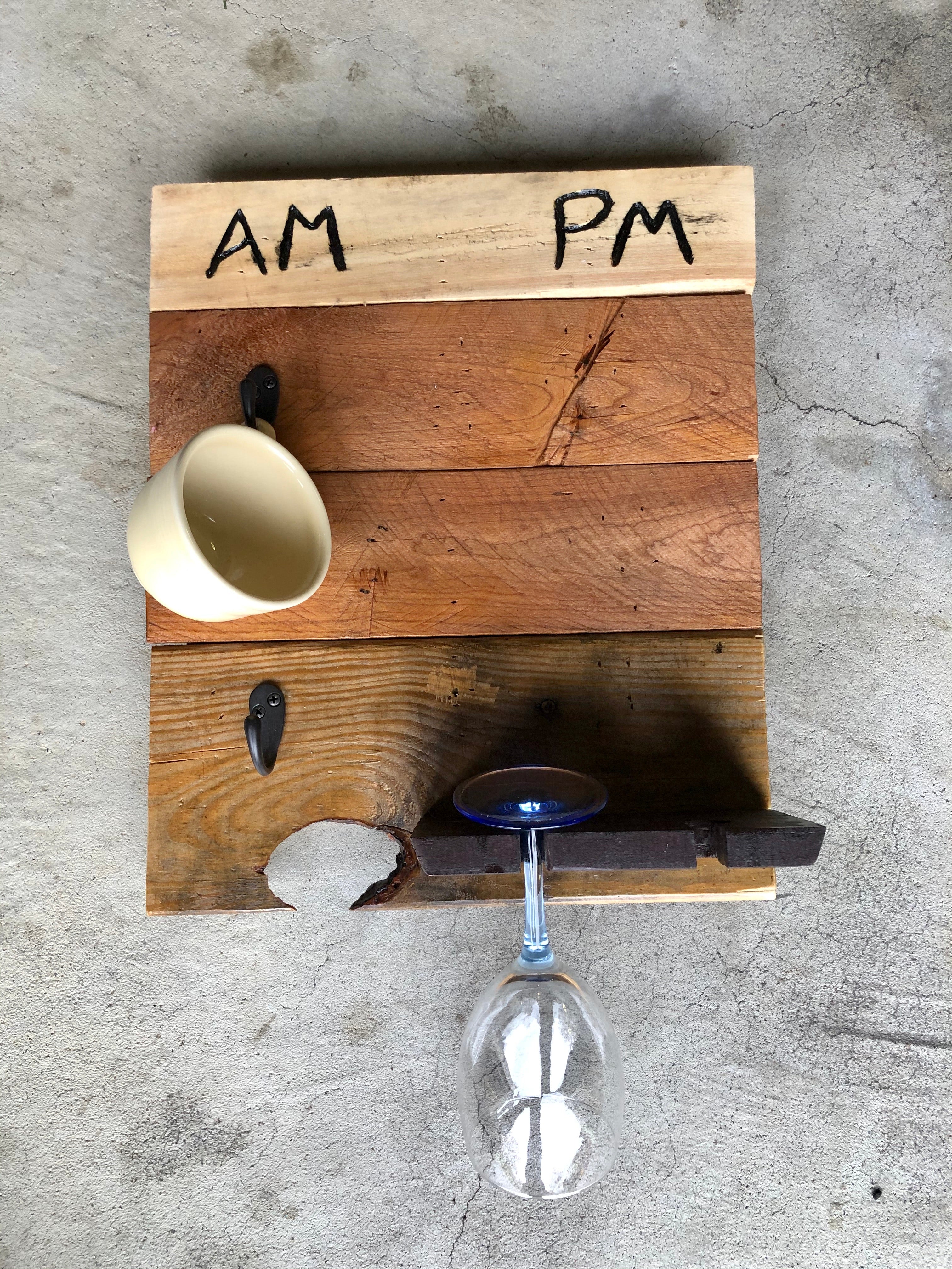 Coffee mug and wine glass holder, AM/PM